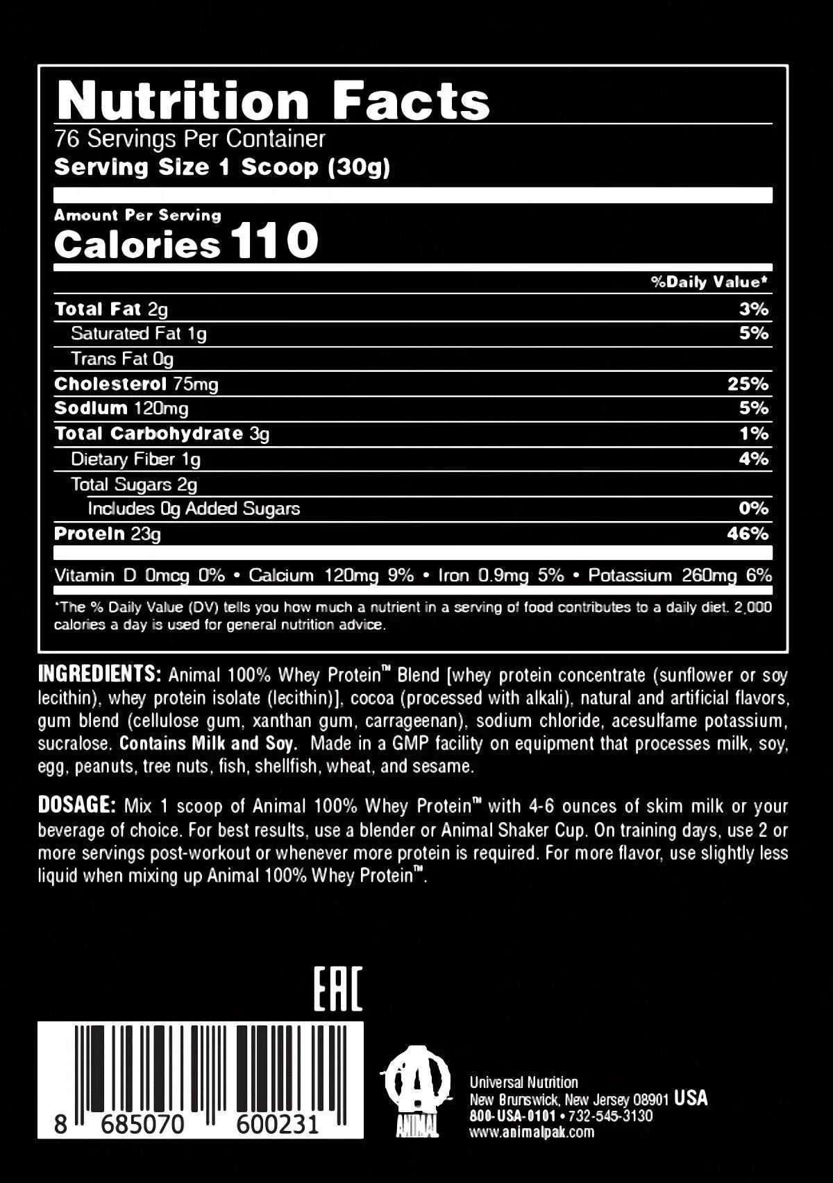 Universal Animal 100% Whey Protein 2,3 kg