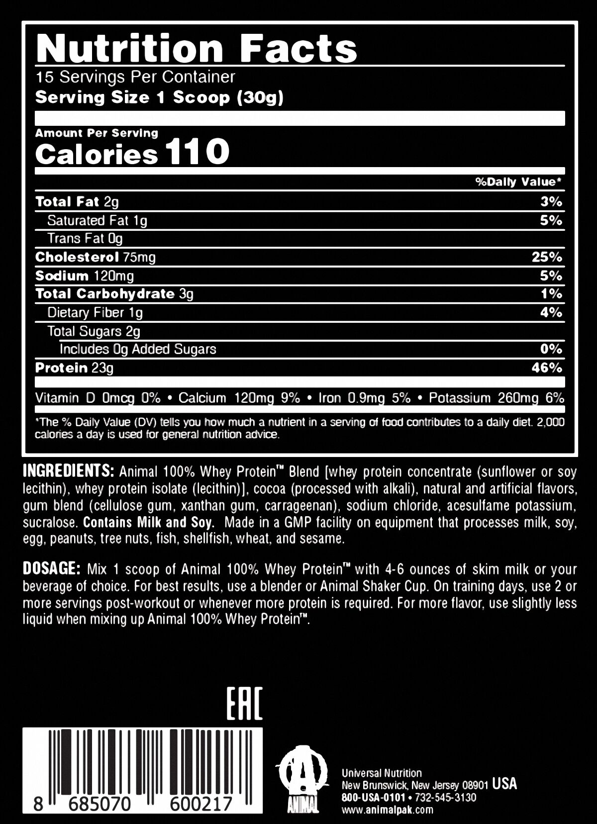 Universal Animal 100% Whey Protein 454 gr